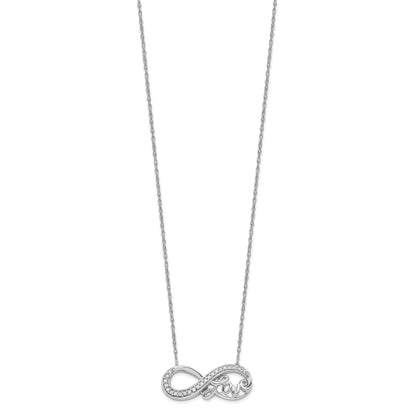 Sterling Silver Rhodium Diam. Infinity Symbol LOVE Necklace