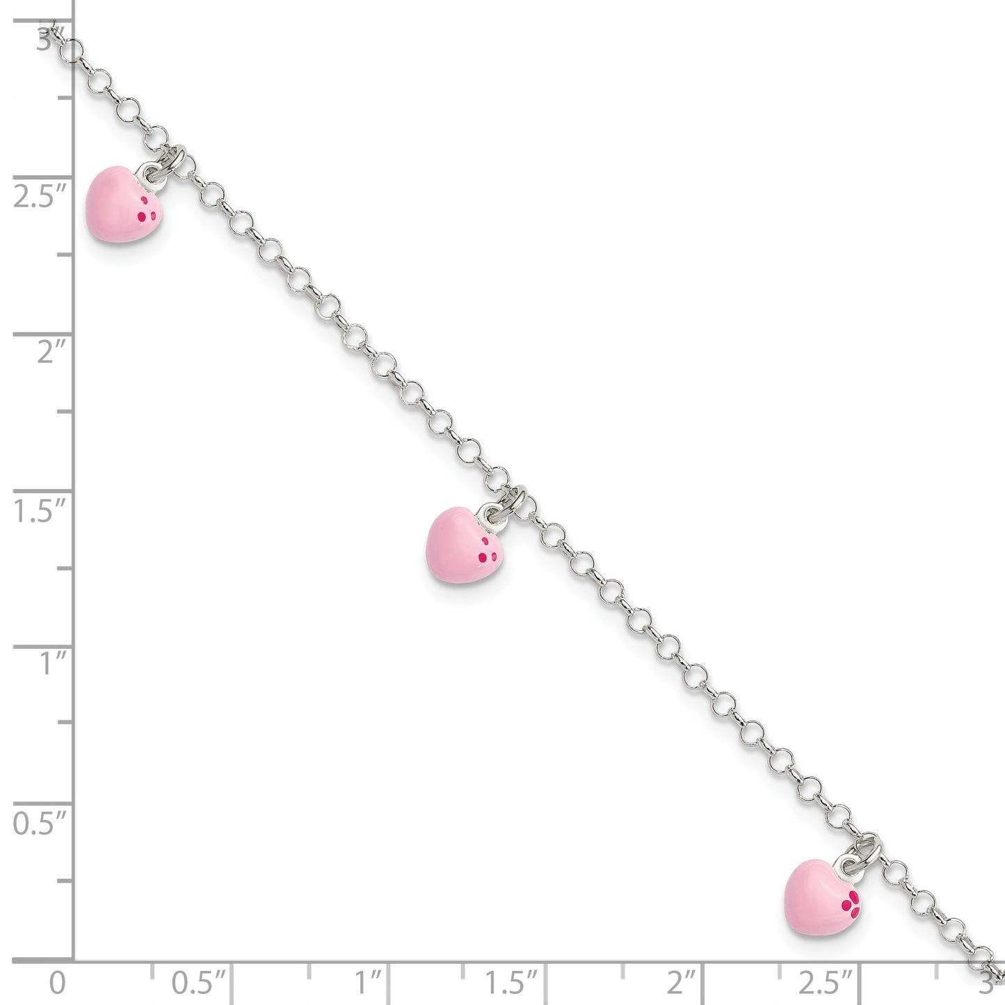 Sterling Silver Polished Pink Enameled Hearts Children's Bracelet