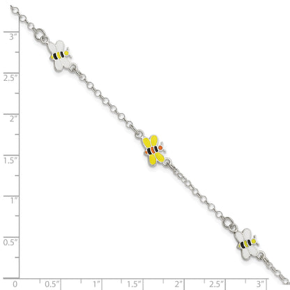 Sterling Silver Polished and Enameled Bees 5 inch Plus 1 inch Extension Children's Bracelet