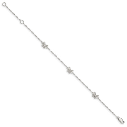 Sterling Silver Rhodium-plated Polished CZ Butterflies 6 inch Bracelet with 1 inch extension