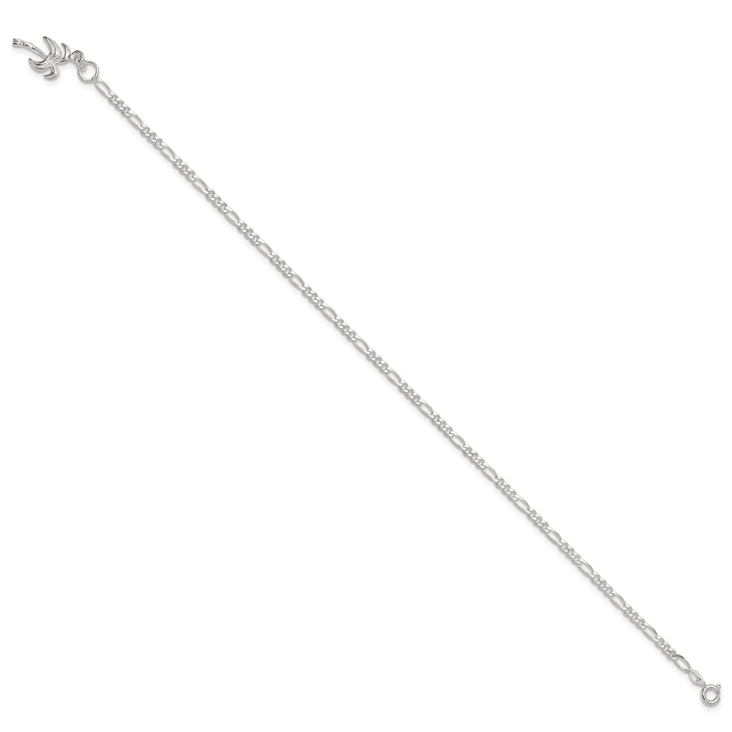 Sterling Silver 10inch Solid Polished Palm Tree Anklet
