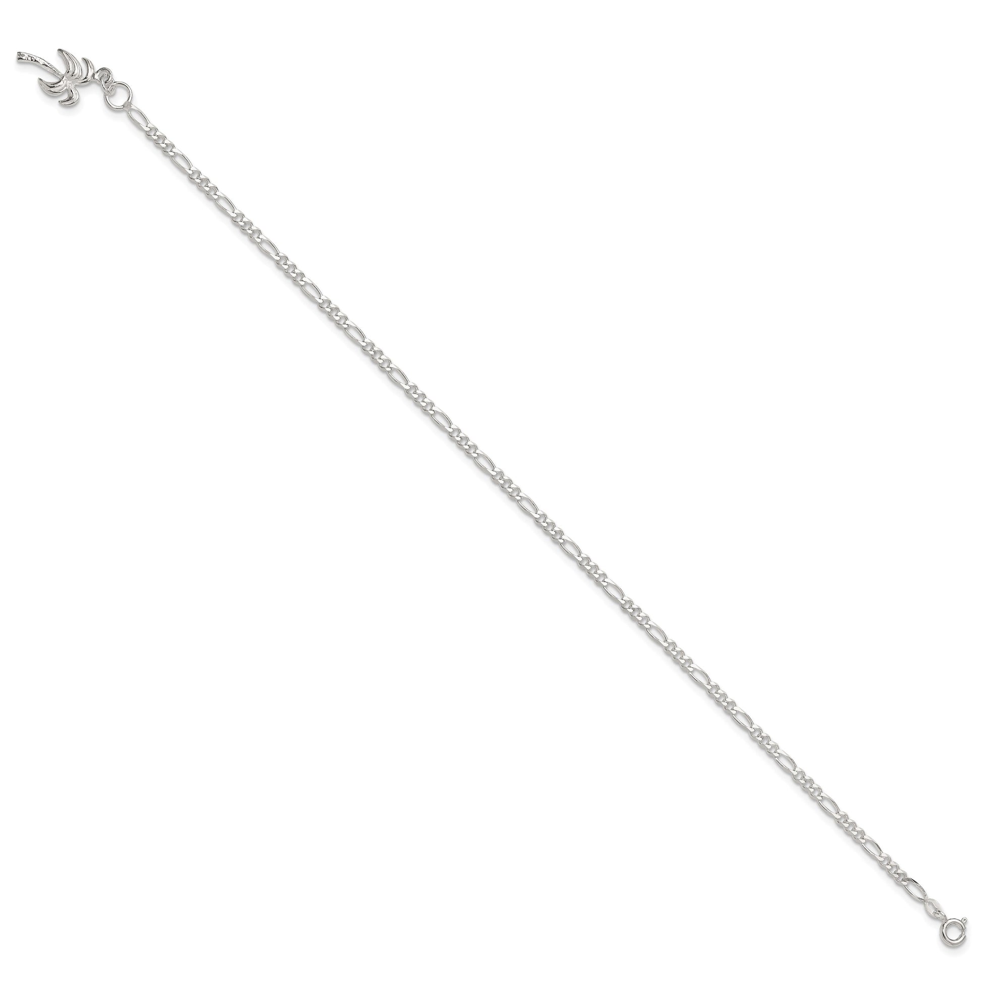 Sterling Silver 10inch Solid Polished Palm Tree Anklet