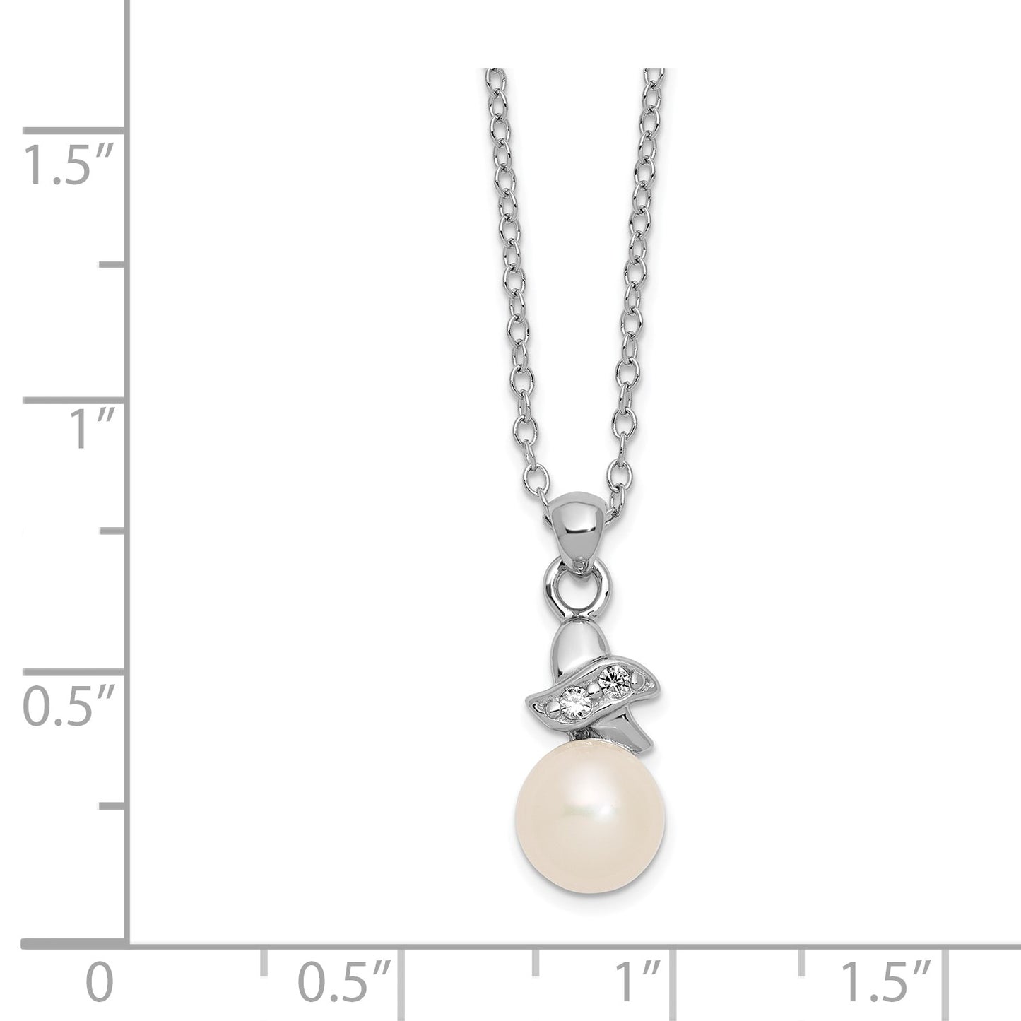 Sterling Silver Rhodium-plated 6-7mm White Button Freshwater Cultured Pearl and CZ 17 inch Necklace