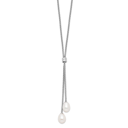 Sterling Silver Rhodium-plated 7-8mm Teardrop Freshwater Cultured Pearl 16 inch with 2 inch Extension Drop Necklace