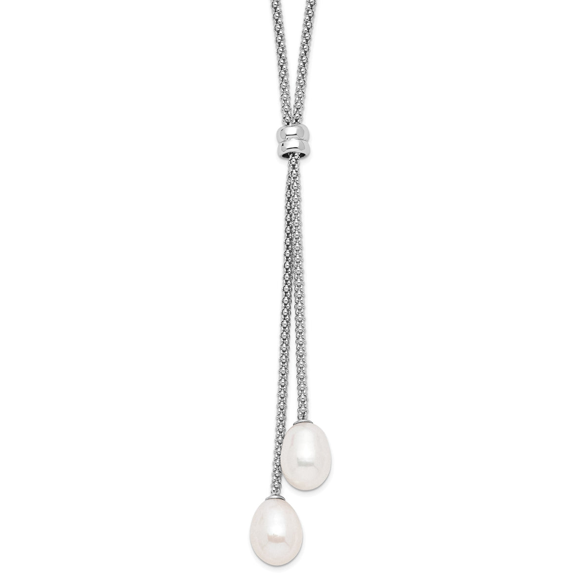 Sterling Silver Rhodium-plated 7-8mm Teardrop Freshwater Cultured Pearl 16 inch with 2 inch Extension Drop Necklace