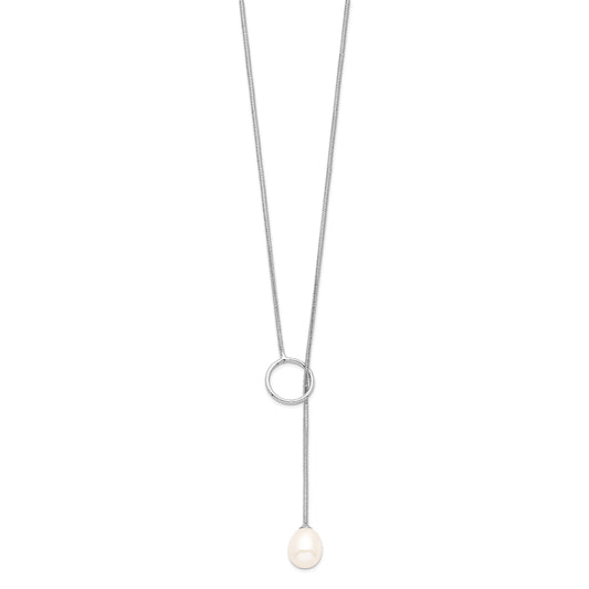 Sterling Silver Rhodium-plated 7-8mm White Teardrop Freshwater Cultured Pearl Toggle Drop 19.5 inch Necklace