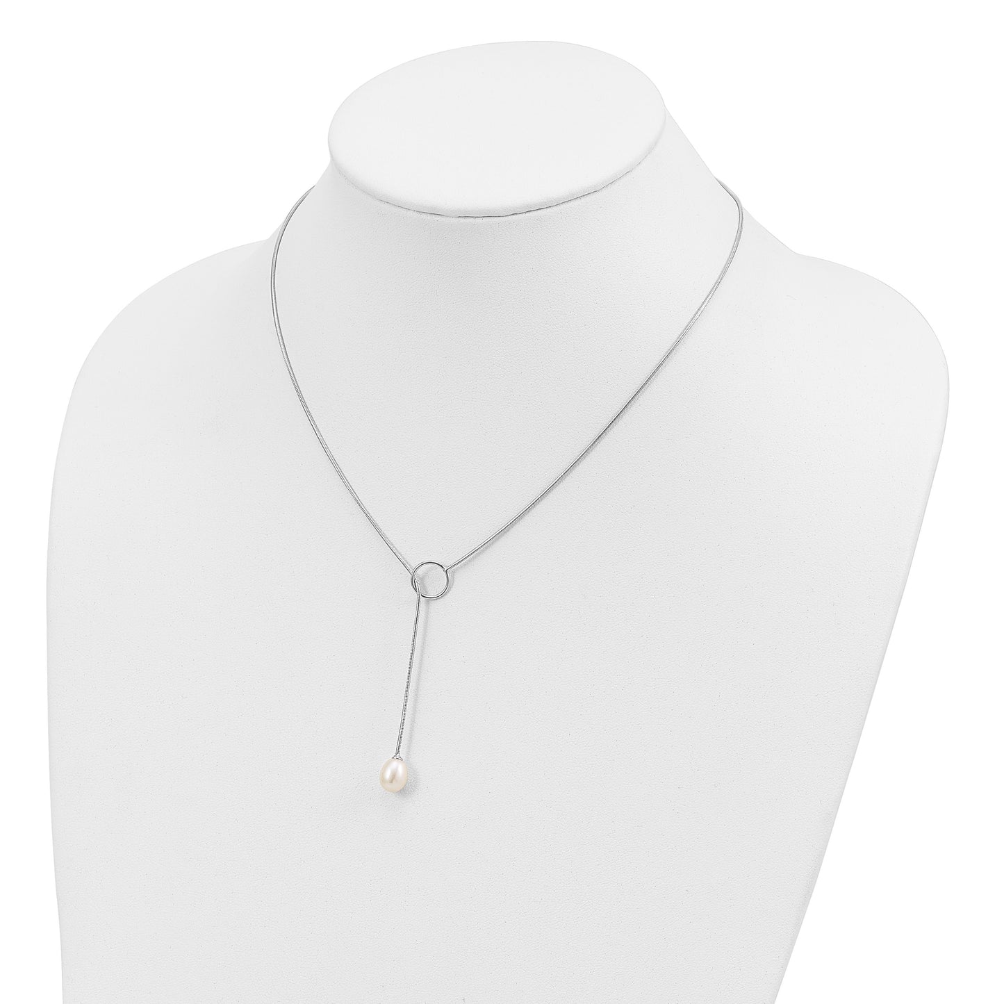 Sterling Silver Rhodium-plated 7-8mm White Teardrop Freshwater Cultured Pearl Toggle Drop 19.5 inch Necklace