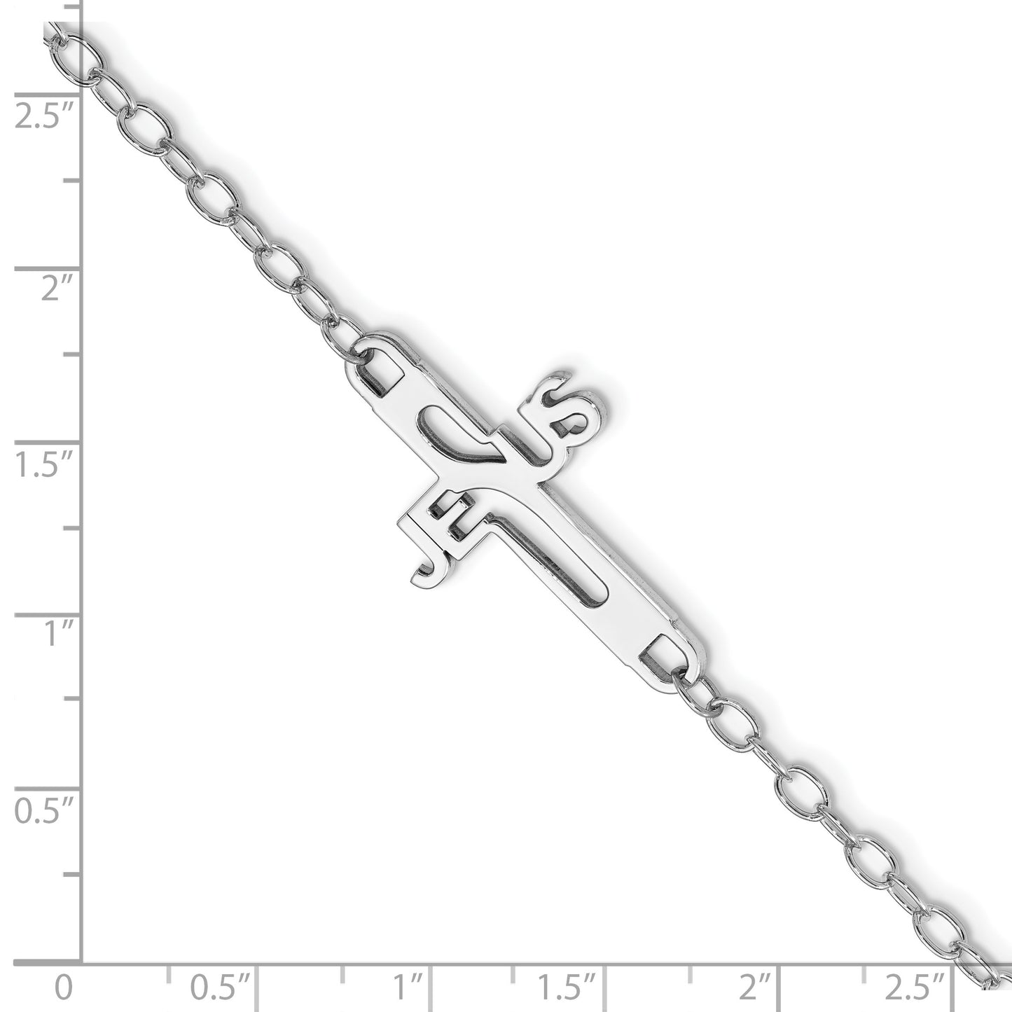Sterling Silver Rhodium-plated Jesus Cross Womens 7.5in Bracelet