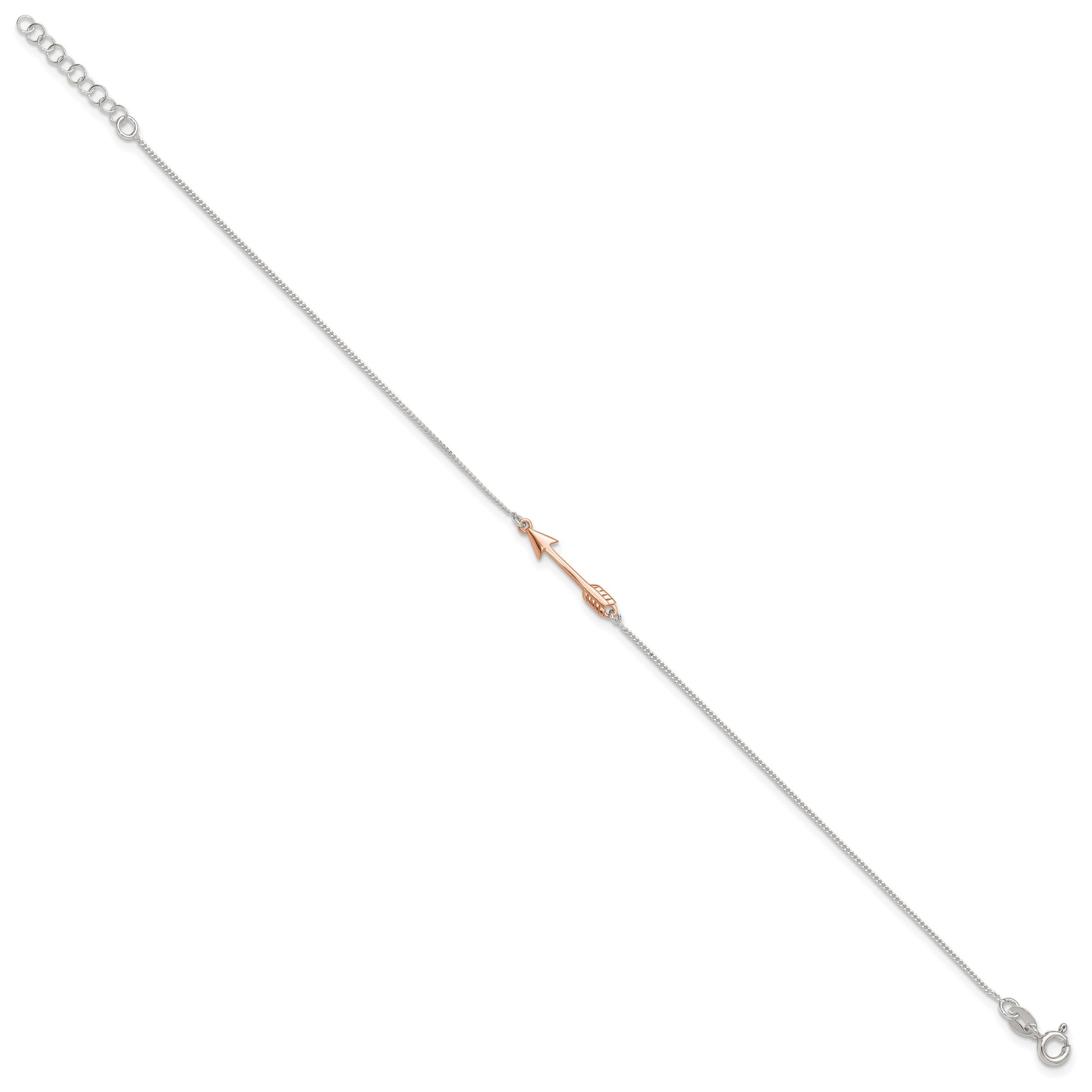 Sterling Silver with Rose-tone Arrow 10 inch Plus 1 inch Extender - Total 11 inch Anklet