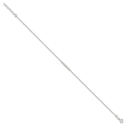 Sterling Silver CZ Bar 9 inch Plus 1 inch Extender  - Total 10 inch Anklet
