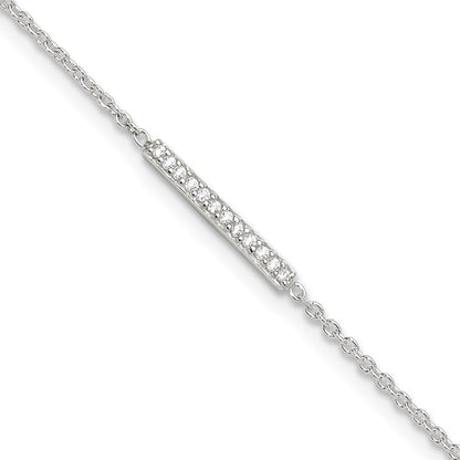 Sterling Silver CZ Bar 9 inch Plus 1 inch Extender  - Total 10 inch Anklet