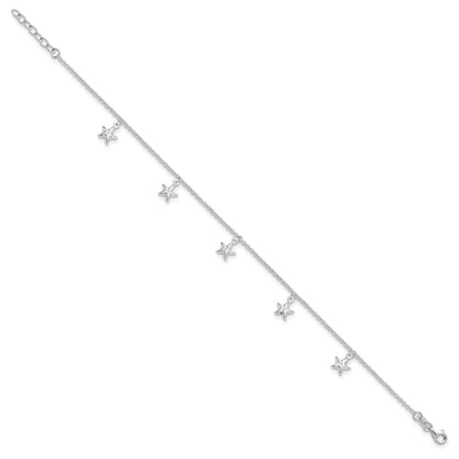 Sterling Silver Starfish Dangles 10 inch Plus 1 inch Extender - Total 11 inch Anklet