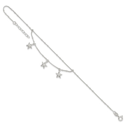 Sterling Silver 2-Strand Starfish 9 inch Plus 1 inch Extender - Total 10 inch Anklet