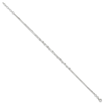Sterling Silver Beaded 2-strand 10 inch Plus 1 inch Extender - Total 11 inch Anklet