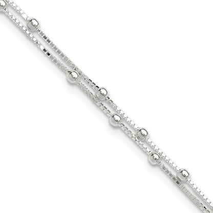 Sterling Silver Beaded 2-strand 10 inch Plus 1 inch Extender - Total 11 inch Anklet