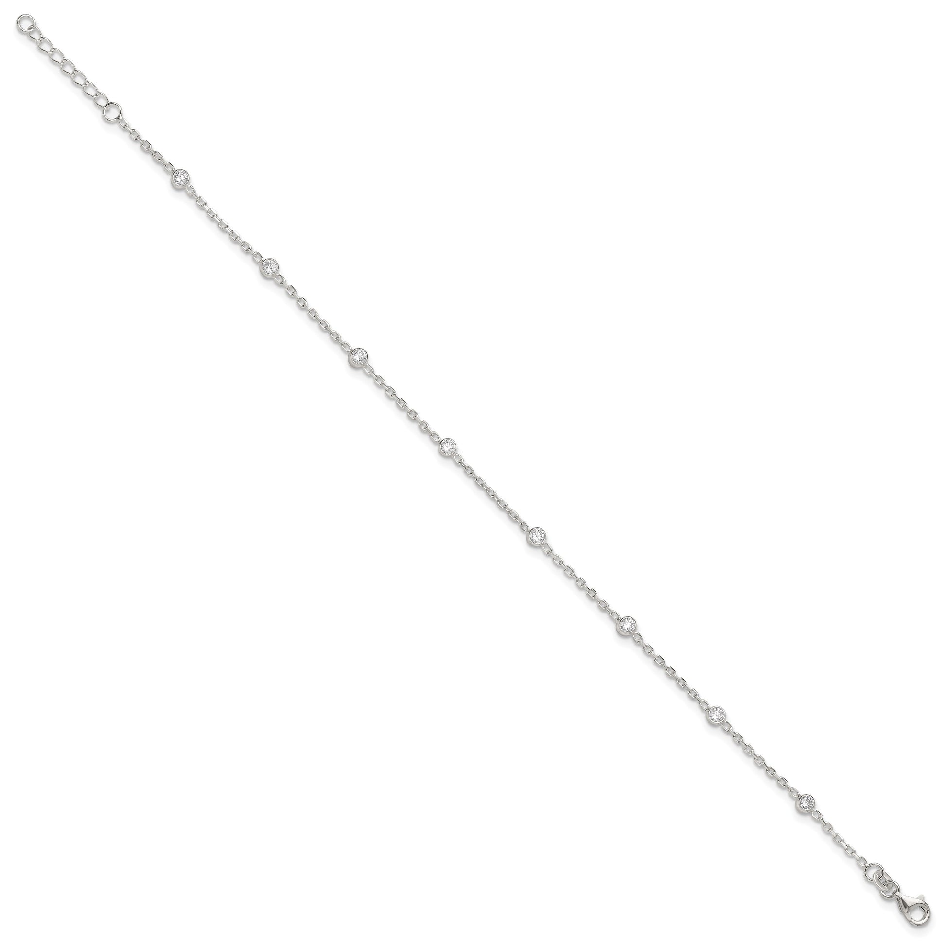 Sterling Silver Bezel CZ 8-Station 8.75 inch Plus 1 inch extender - Total 9.75 inch Anklet