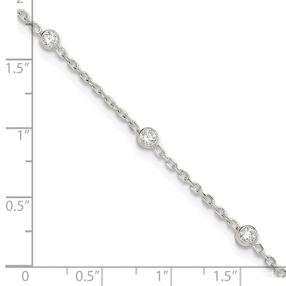 Sterling Silver Bezel CZ 8-Station 8.75 inch Plus 1 inch extender - Total 9.75 inch Anklet