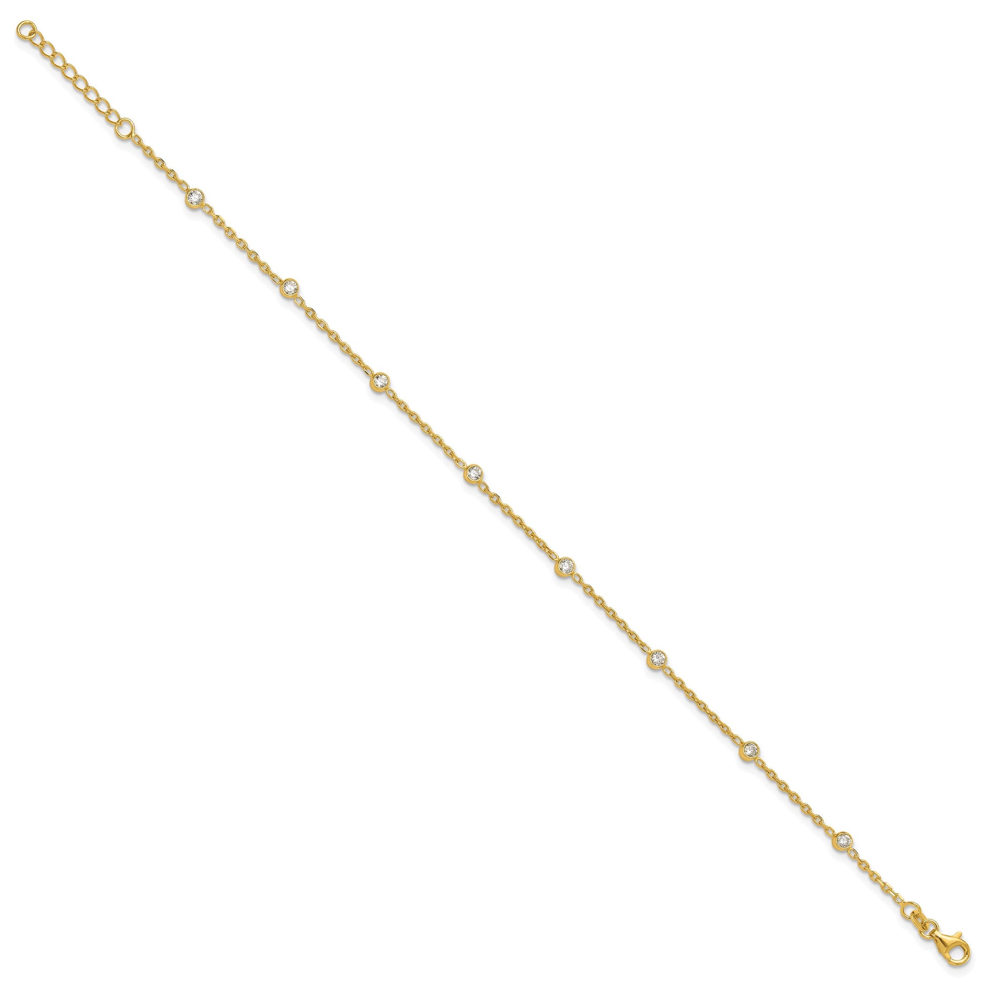 Sterling Silver Gold-tone Bezel CZ 8-Station 9 inch Plus 1 inch Extender - Total 10 inch Anklet