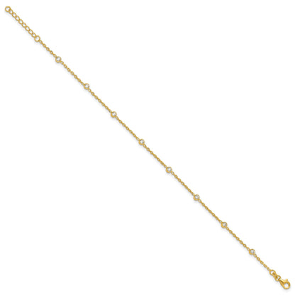 Sterling Silver Gold-tone Bezel CZ 8-Station 9 inch Plus 1 inch Extender - Total 10 inch Anklet