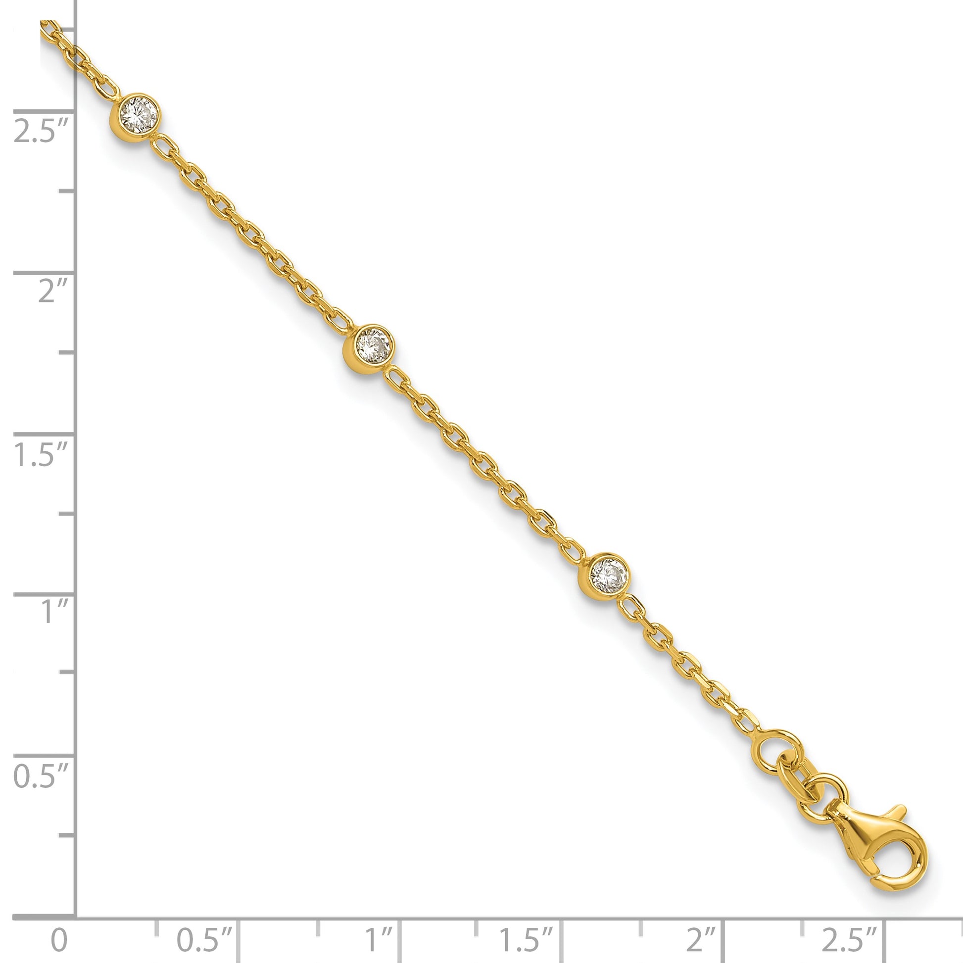 Sterling Silver Gold-tone Bezel CZ 8-Station 9 inch Plus 1 inch Extender - Total 10 inch Anklet