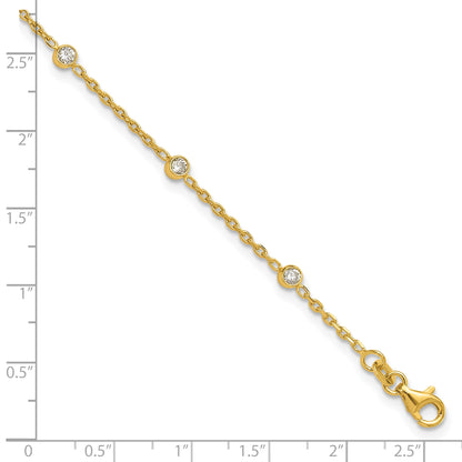 Sterling Silver Gold-tone Bezel CZ 8-Station 10 inch Plus 1 inch Extender - Total 11 inch Anklet