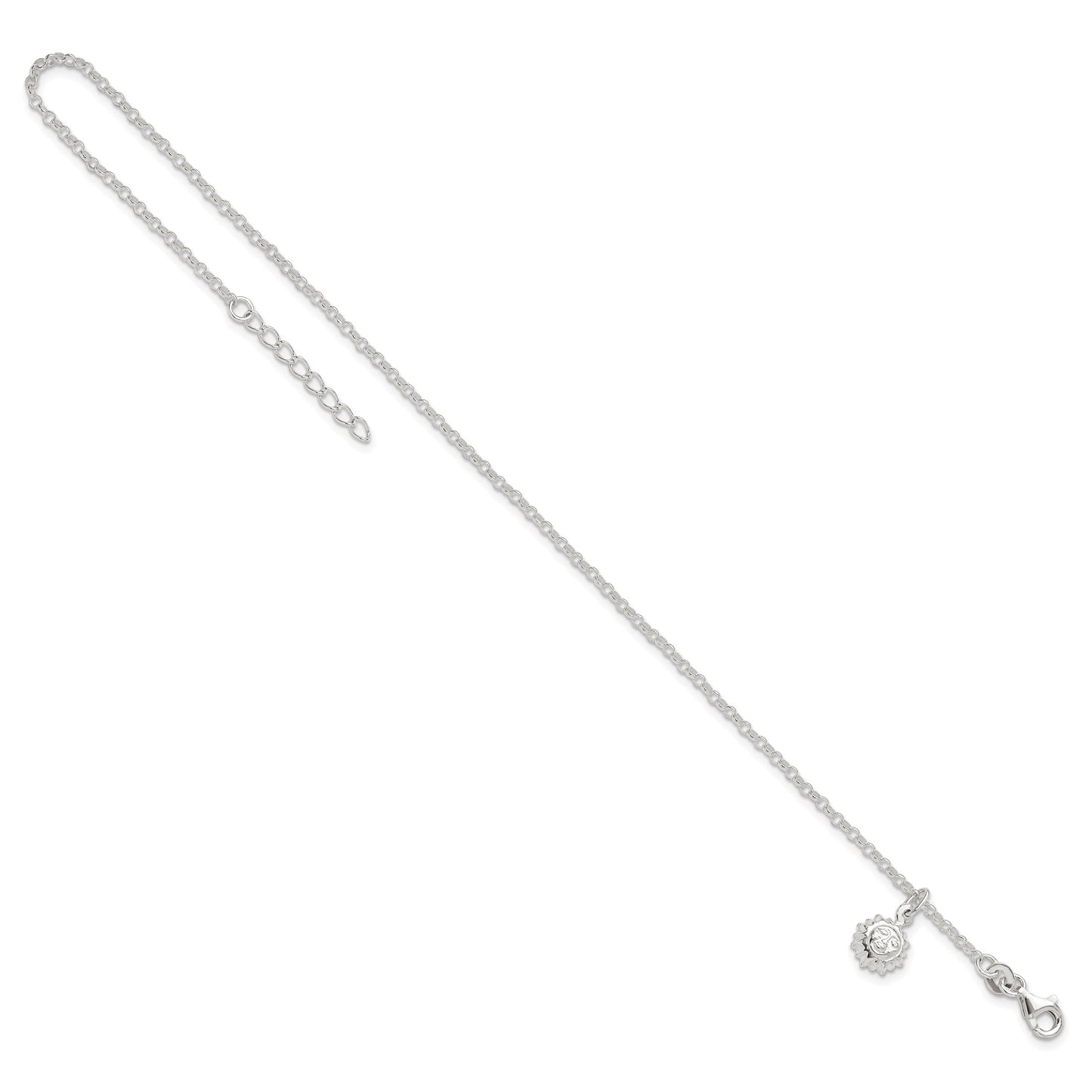 Sterling Silver Sun Charm 10 inch Plus 1 inch Extender - Total 11 inch Anklet