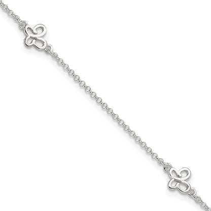 Sterling Silver Butterflies 9 inch Plus 1 inch Extender - Total 10 inch Anklet