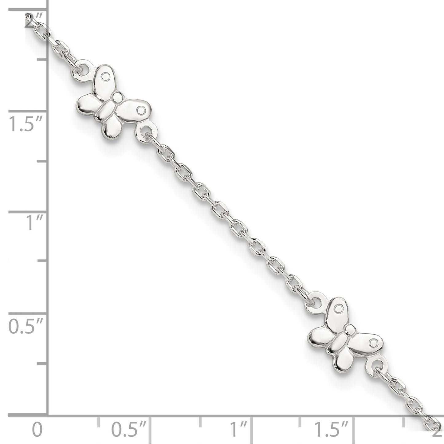 Sterling Silver Butterflies 9 inch Plus 1 inch Extender - Total 10 inch Anklet