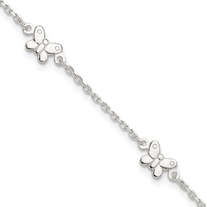 Sterling Silver Butterflies 9 inch Plus 1 inch Extender - Total 10 inch Anklet