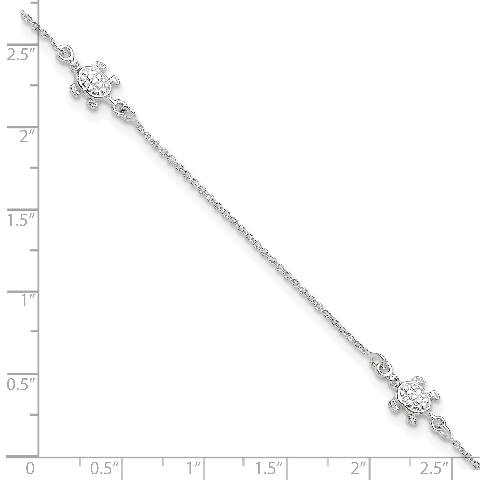 Sterling Silver Turtle 3-Station 9 inch Plus 1 inch Extender - Total 10 inch Anklet