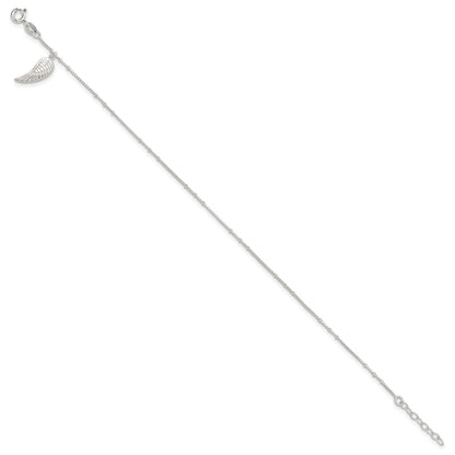 Sterling Silver Wing Charm 9 inch Plus 1 inch Extender - Total 10 inch Anklet
