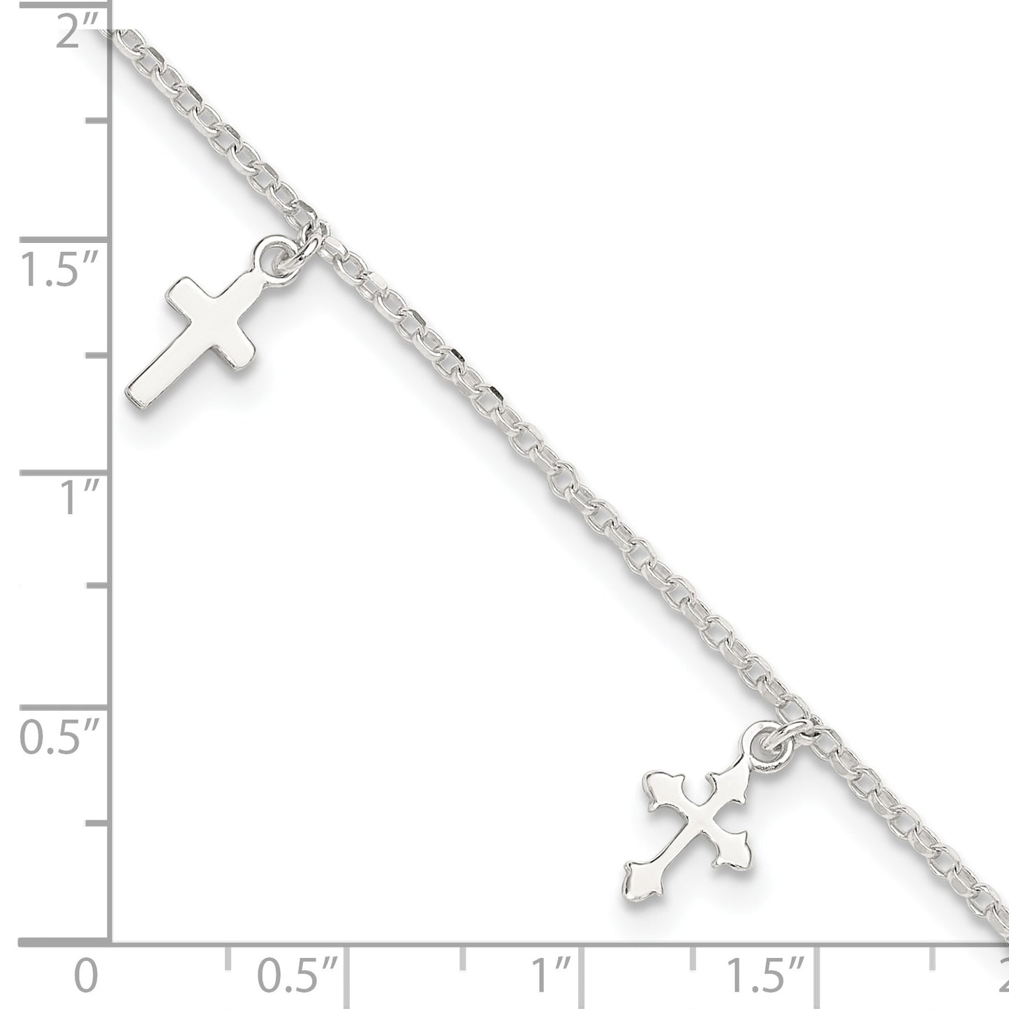 Sterling Silver Cross Charms 9 inch Plus 1 inch Extender - Total 10 inch Anklet