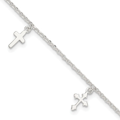Sterling Silver Cross Charms 9 inch Plus 1 inch Extender - Total 10 inch Anklet