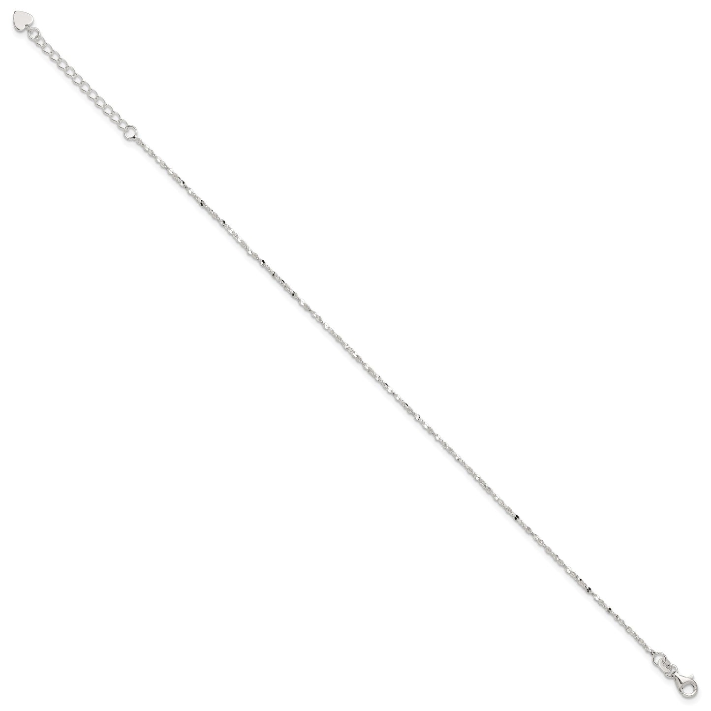 Sterling Silver Twisted Serpentine Chain 9 inch Plus 1.5 inch Extender - Total 10.5 inch Anklet