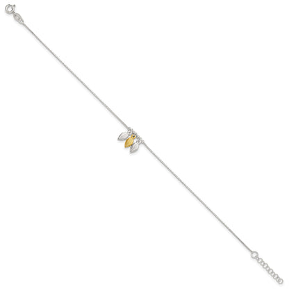 Sterling Silver Gold-tone Feathers 9 inch Plus 1 inch Extender - Total 10 inch Anklet