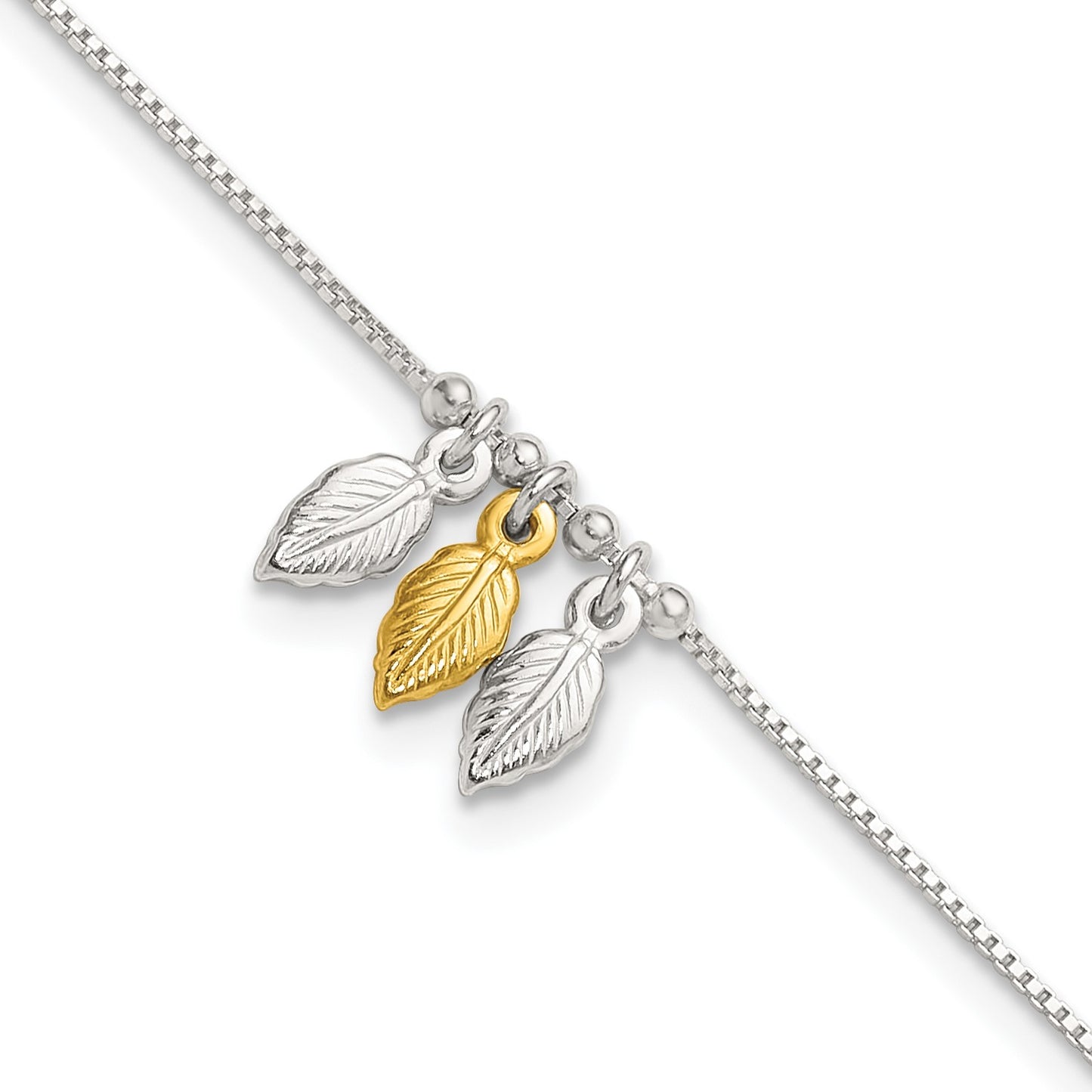 Sterling Silver Gold-tone Feathers 9 inch Plus 1 inch Extender - Total 10 inch Anklet