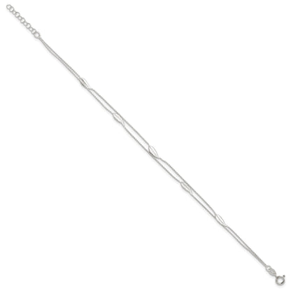 Sterling Silver 2-Strand Feathers 10 inch Plus 1 inch Extender - Total 11 inch Anklet