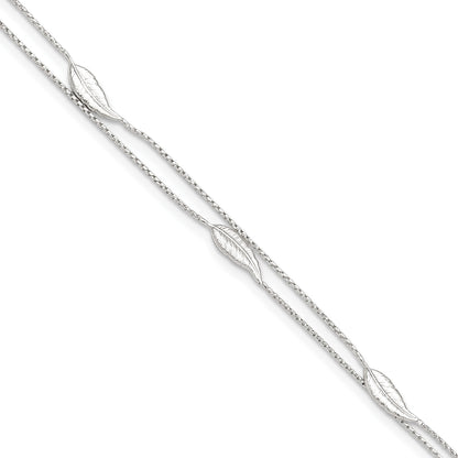 Sterling Silver 2-Strand Feathers 10 inch Plus 1 inch Extender - Total 11 inch Anklet