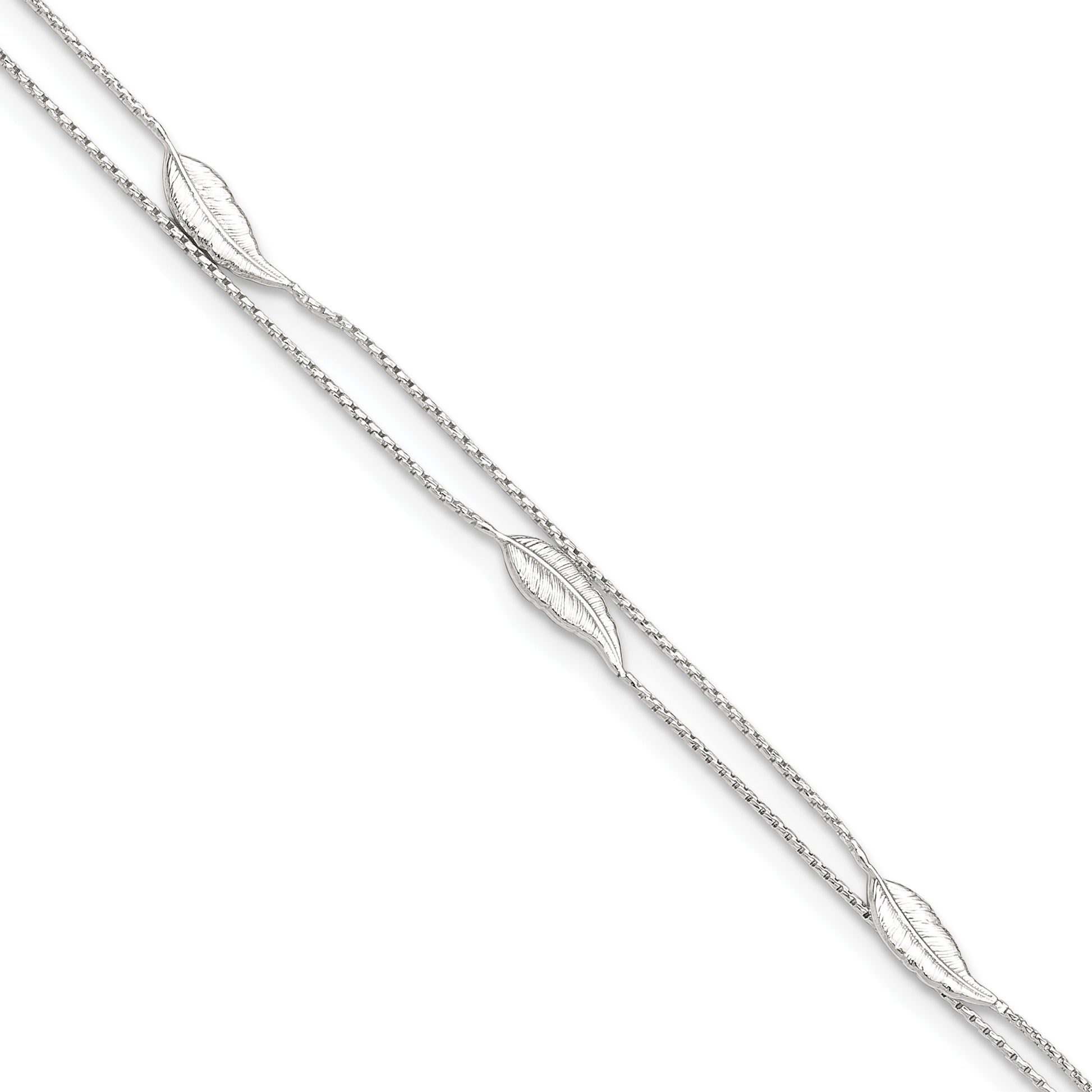Sterling Silver 2-Strand Feathers 9 inch Plus 1 inch Extender - Total 10 inch Anklet