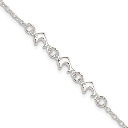Sterling Silver 3 Dolphins Anklet