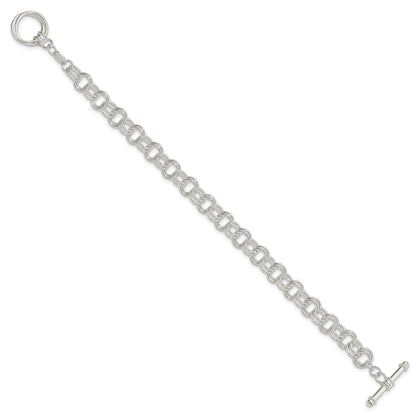 Sterling Silver Polished Fancy Link 7.5 inch Toggle Charm Bracelet