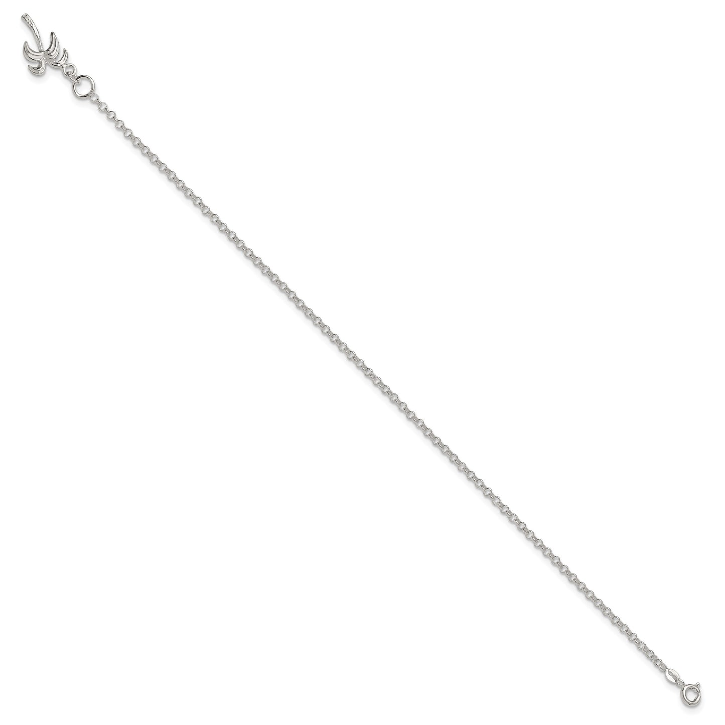 Sterling Silver 10inch Solid Polished Palm Tree Anklet
