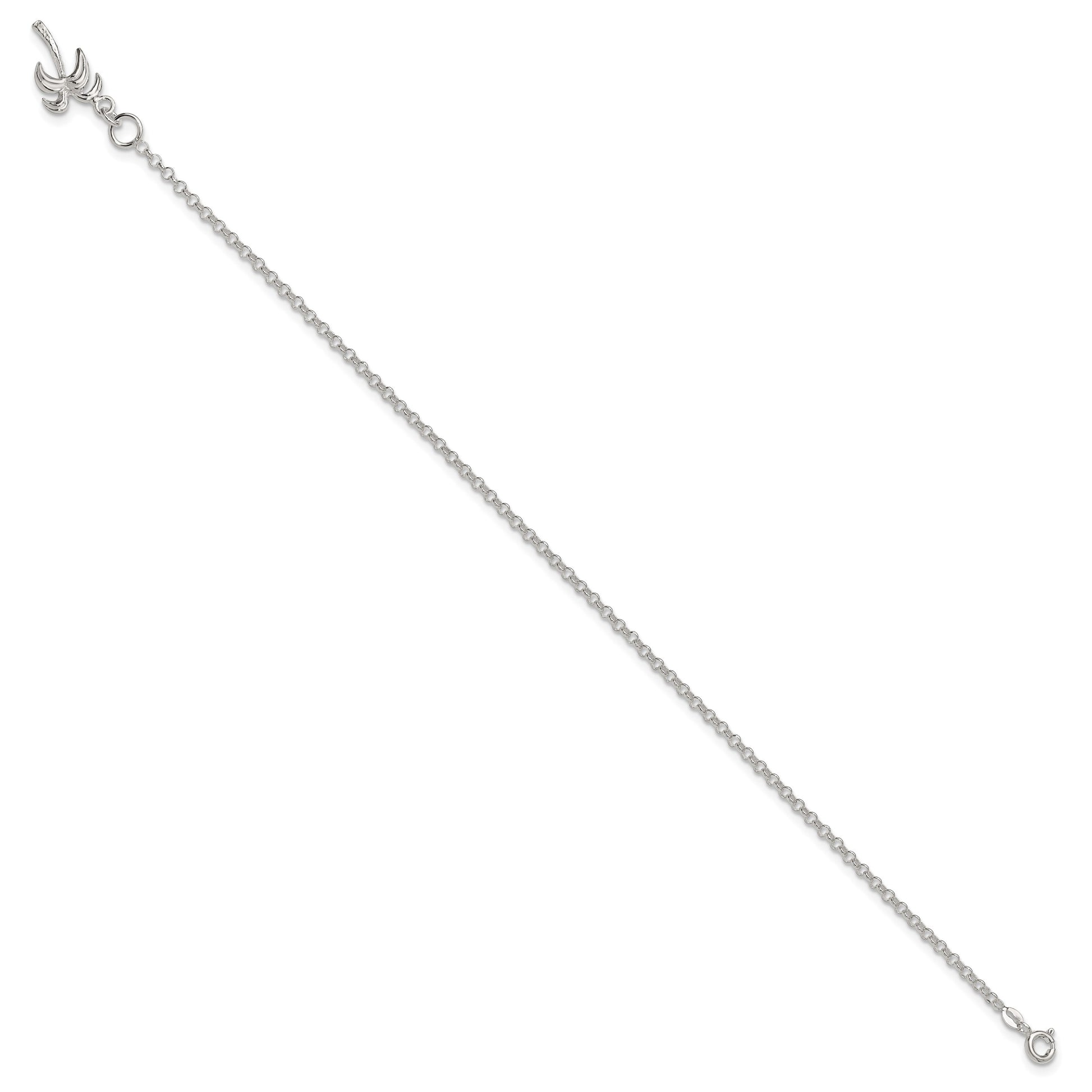 Sterling Silver 10inch Solid Polished Palm Tree Anklet