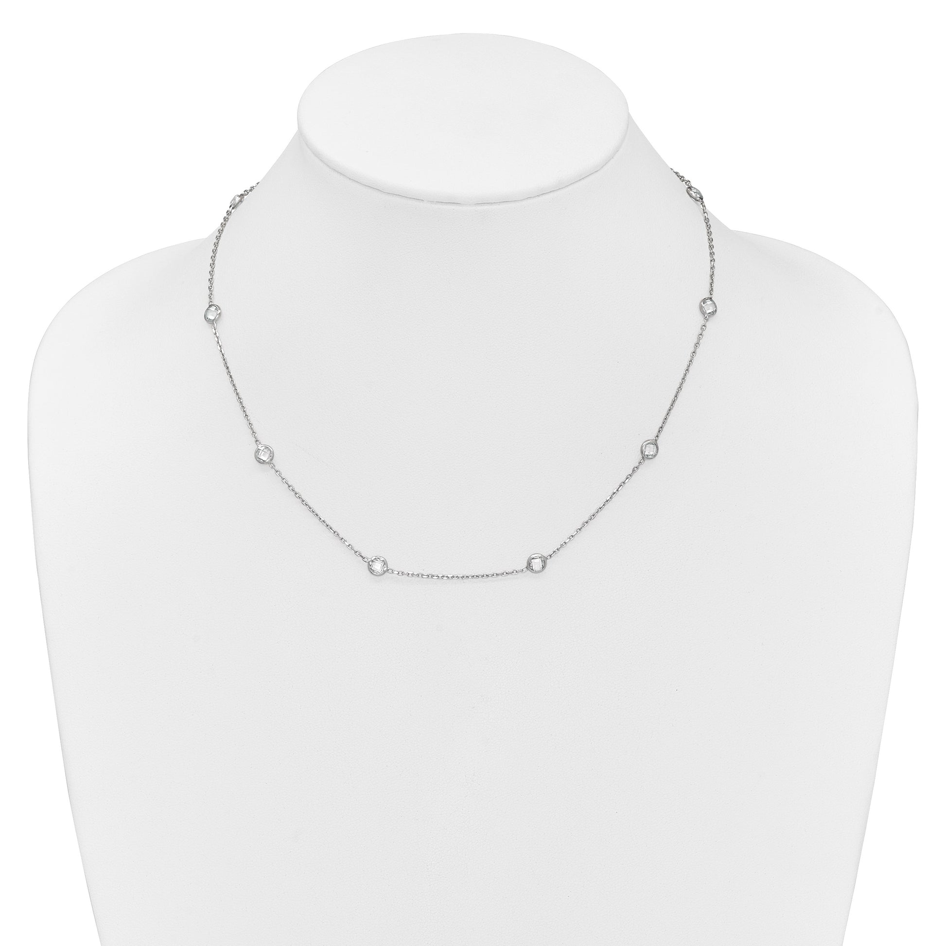 Sterling Silver Rhodium-plated 9-Station CZ Polished Necklace