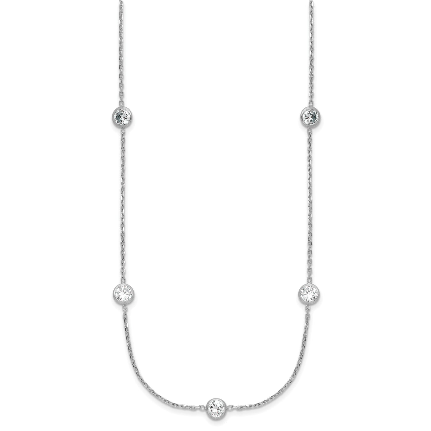 Sterling Silver Rhodium-plated 11-Station CZ Polished Necklace
