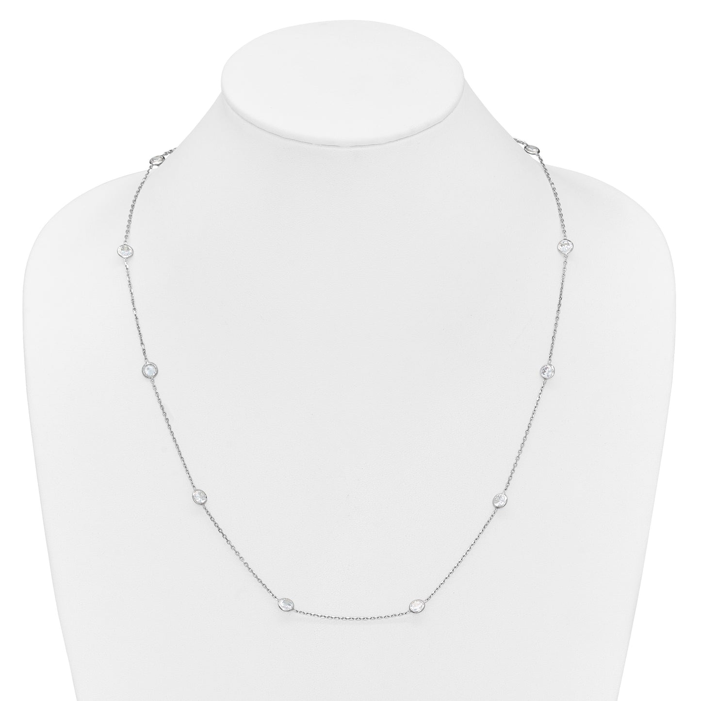 Sterling Silver Rhodium-plated 11-Station CZ Polished Necklace
