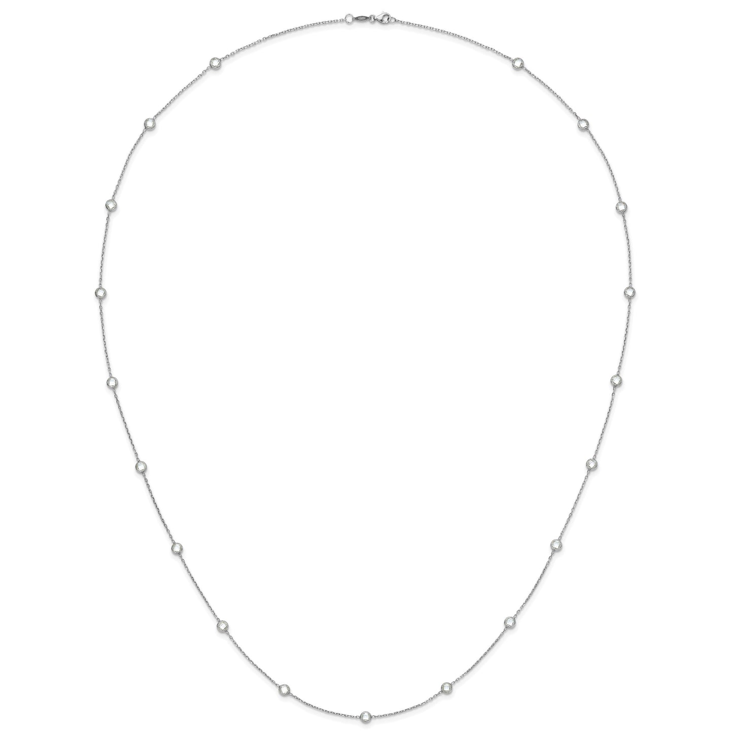 Sterling Silver Rhodium-plated 16-Station CZ Polished Necklace