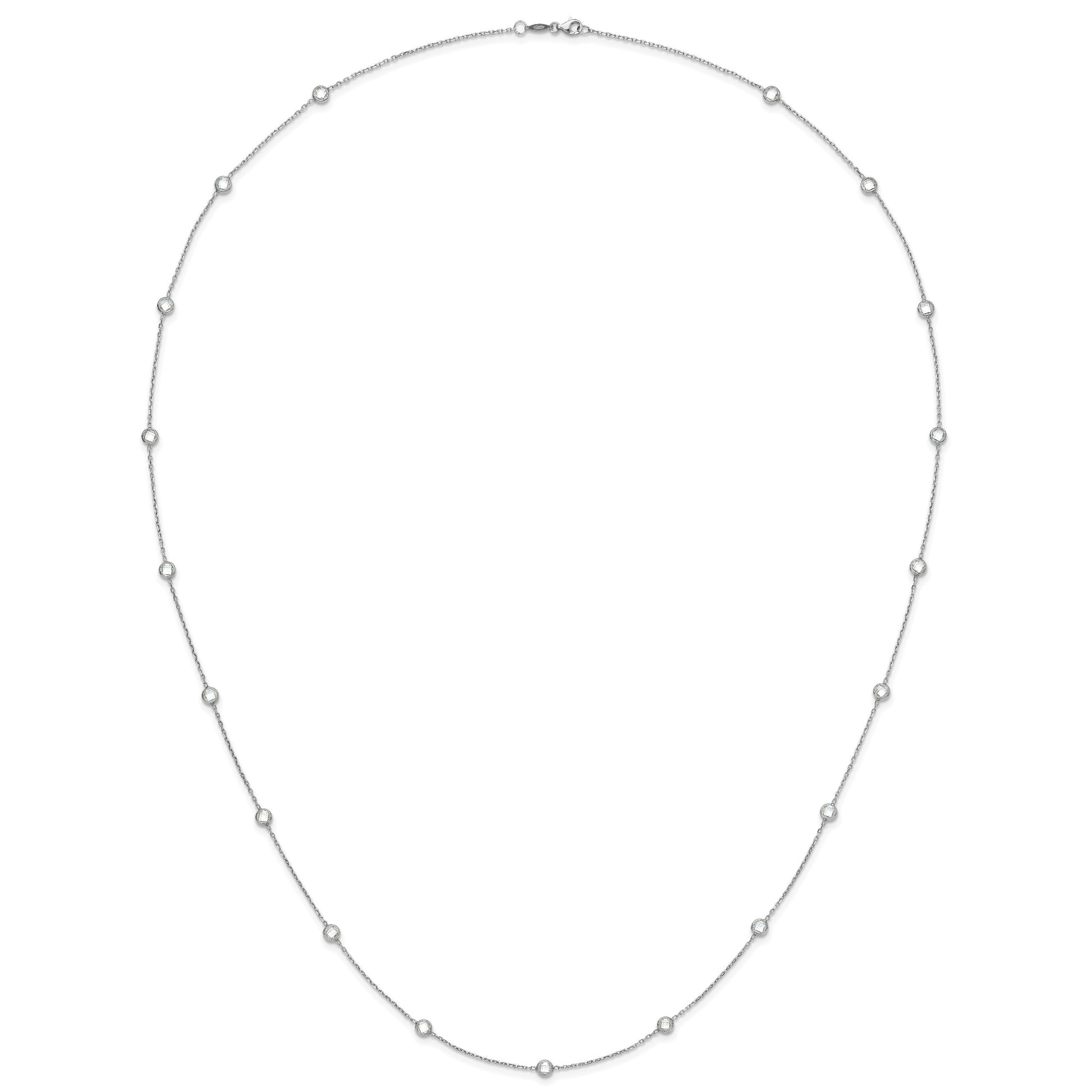 Sterling Silver Rhodium-plated 16-Station CZ Polished Necklace
