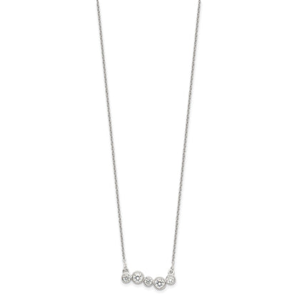 Sterling Silver Polished 5 Bezel Set CZs 16in Bar Necklace