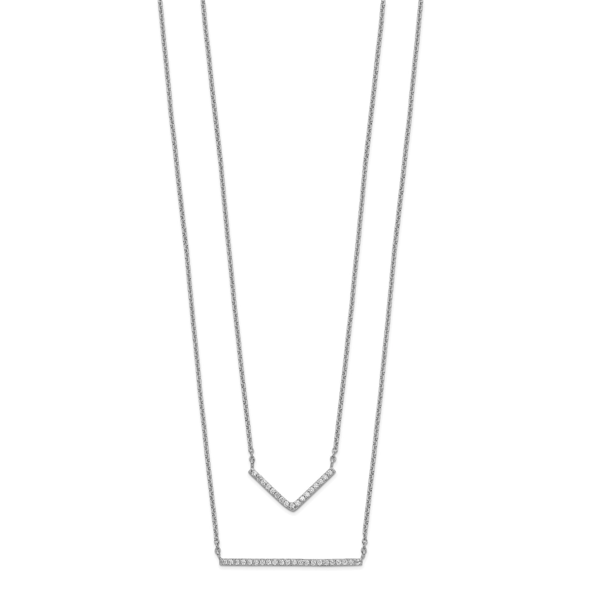 Sterling Silver Rhodium-plated CZ Double Bar Multi-Strand Necklace